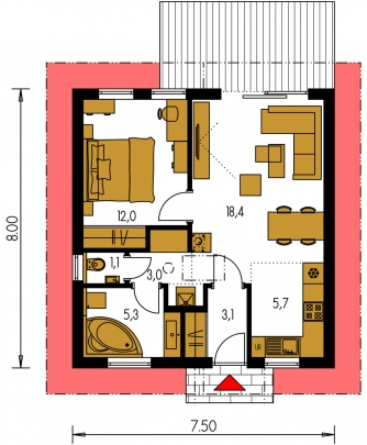 Mirror image | Floor plan of ground floor - BUNGALOW 219